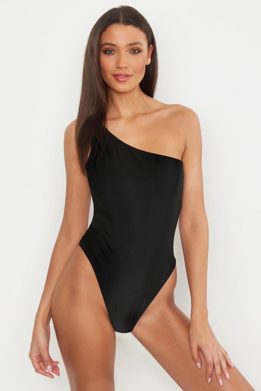 Black Tall One Shoulder Swimsuit image number 1