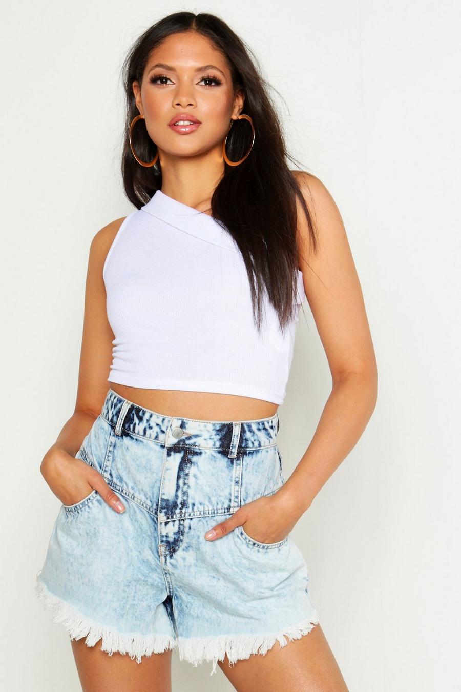Light blue Tall Acid Wash High Waisted Jean Shorts image number 1