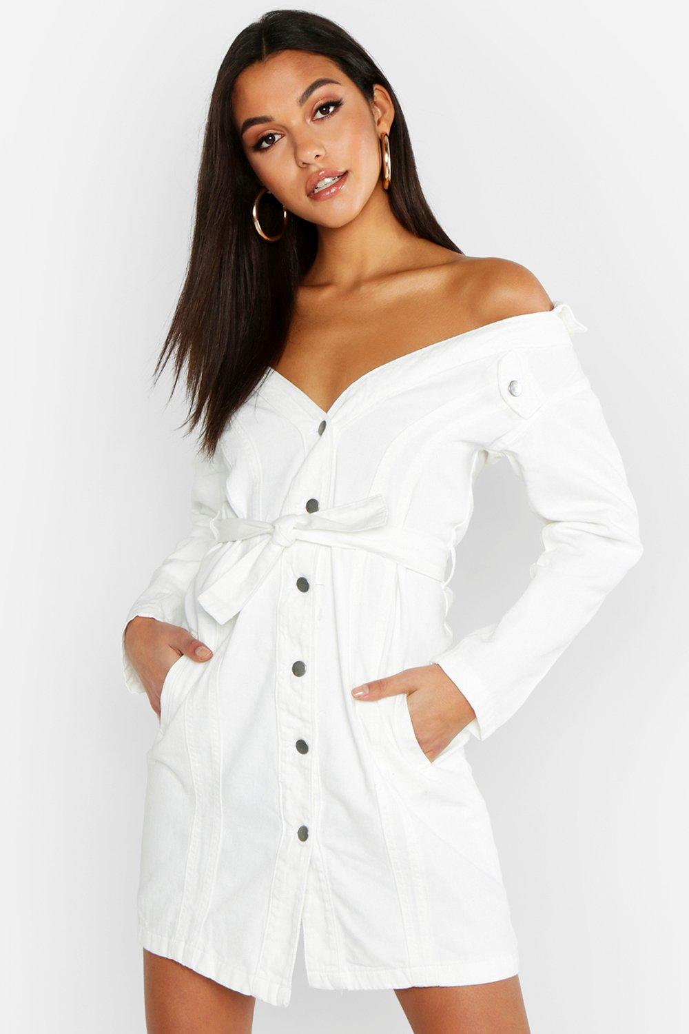 boohoo white denim dress