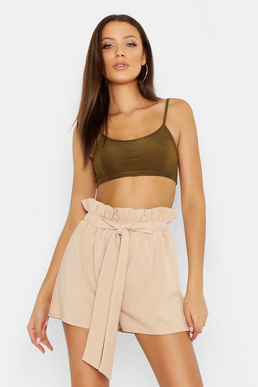 Stone Tall Paperbag Waist Belted Shorts image number 1