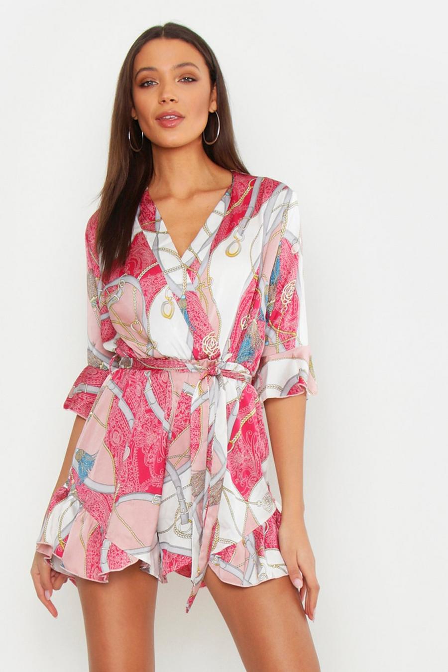 Tall Scarf Print Ruffle Playsuit image number 1
