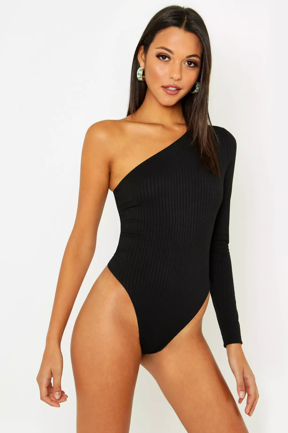 Ribbed One-Shoulder Bodysuit