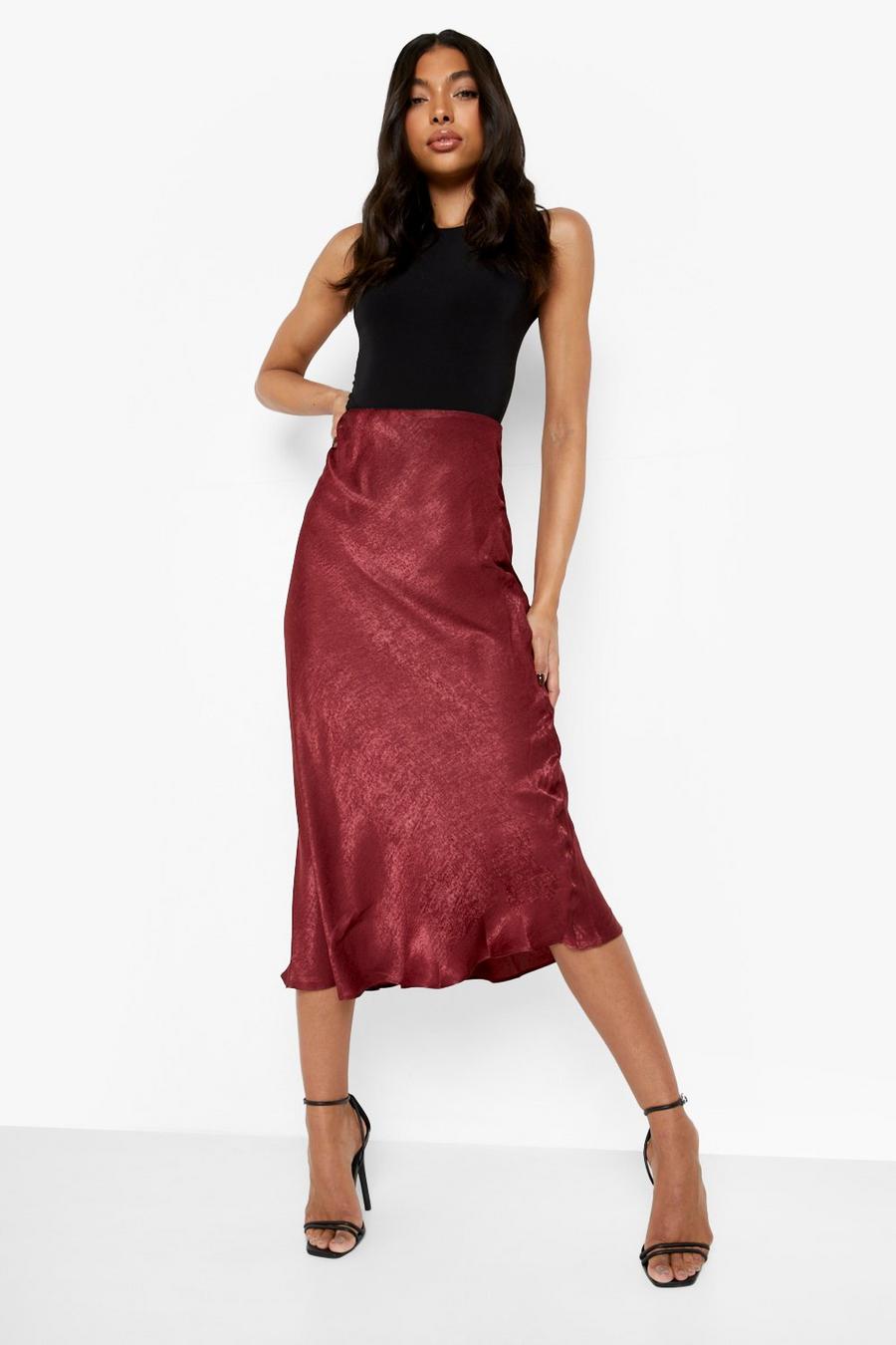 Berry Tall Bias Cut Satin Midi Skirt image number 1