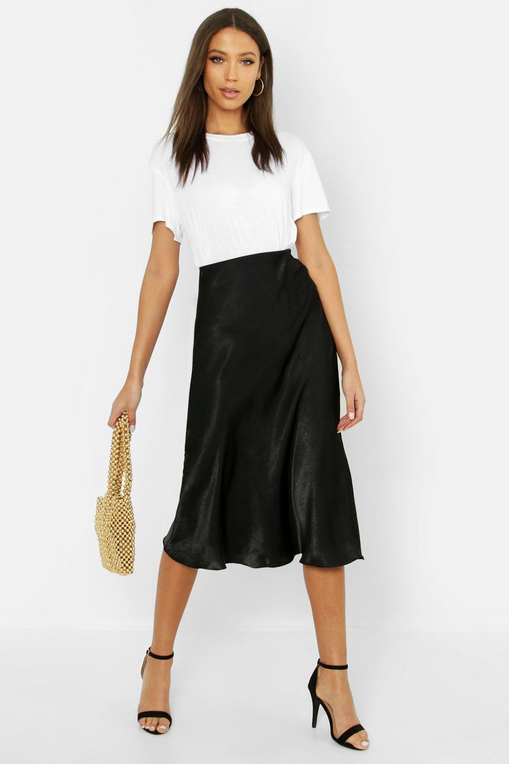 Black satin skirt - knee length sale