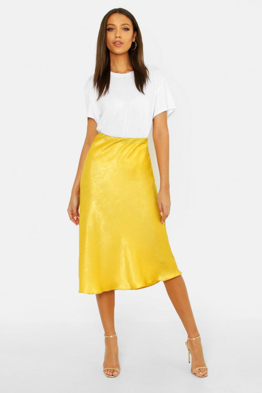 Gold Tall Bias Cut Satin Midi Skirt image number 1