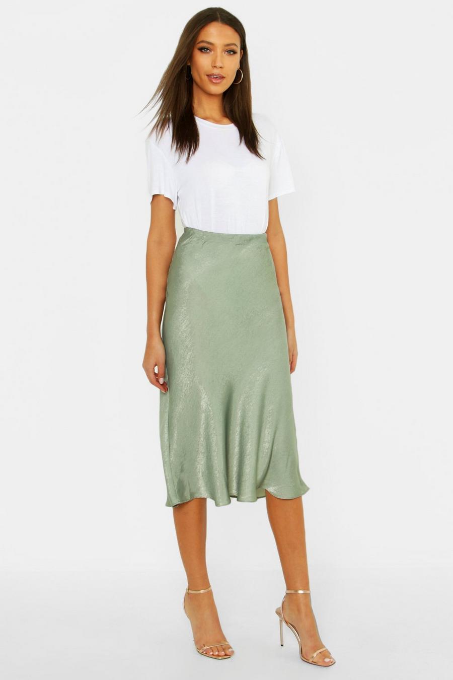 Sage green Tall Bias Cut Satin Midi Skirt image number 1