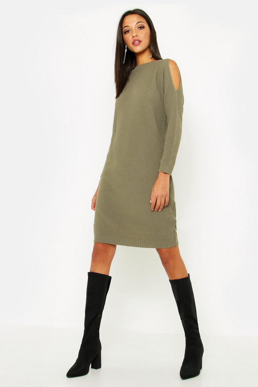 Tall Cold Shoulder Moss Stitch Sweater Dress image number 1