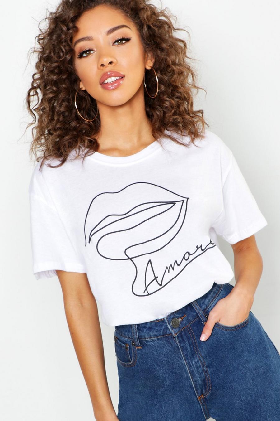 White Tall Amore Lips Graphic T-Shirt image number 1
