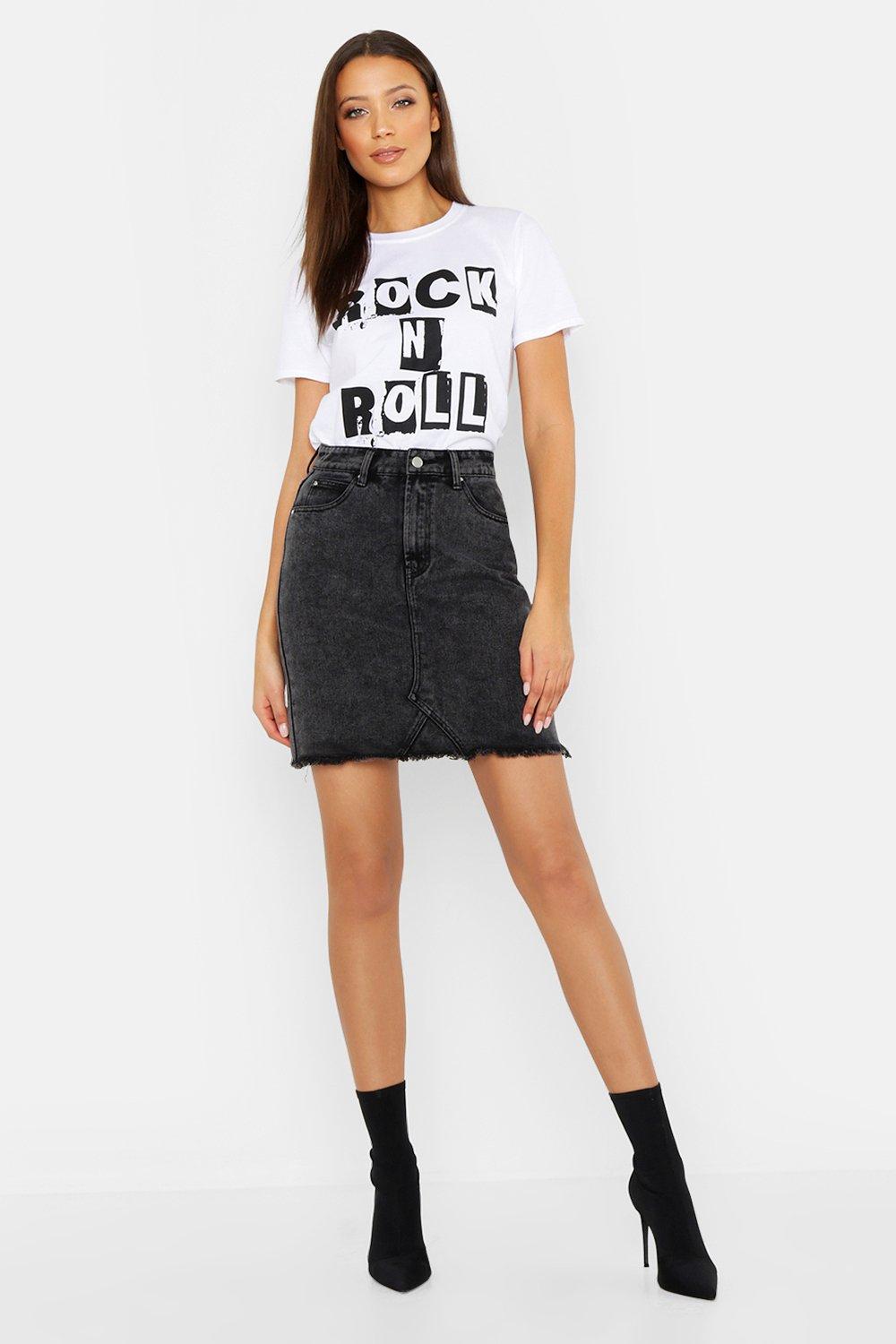 black denim skirt boohoo