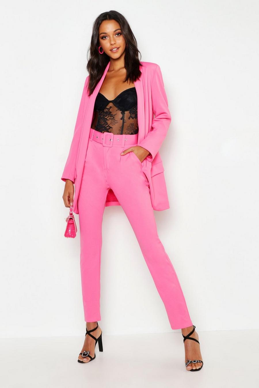 Hot pink Tall Self Belt Tailored Pants image number 1