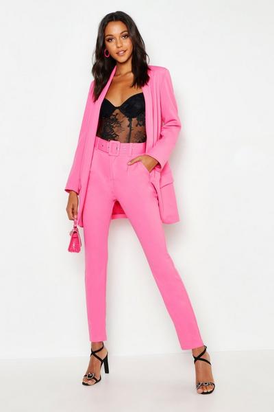 boohoo hot pink Tall Self Belt Tailored Trouser
