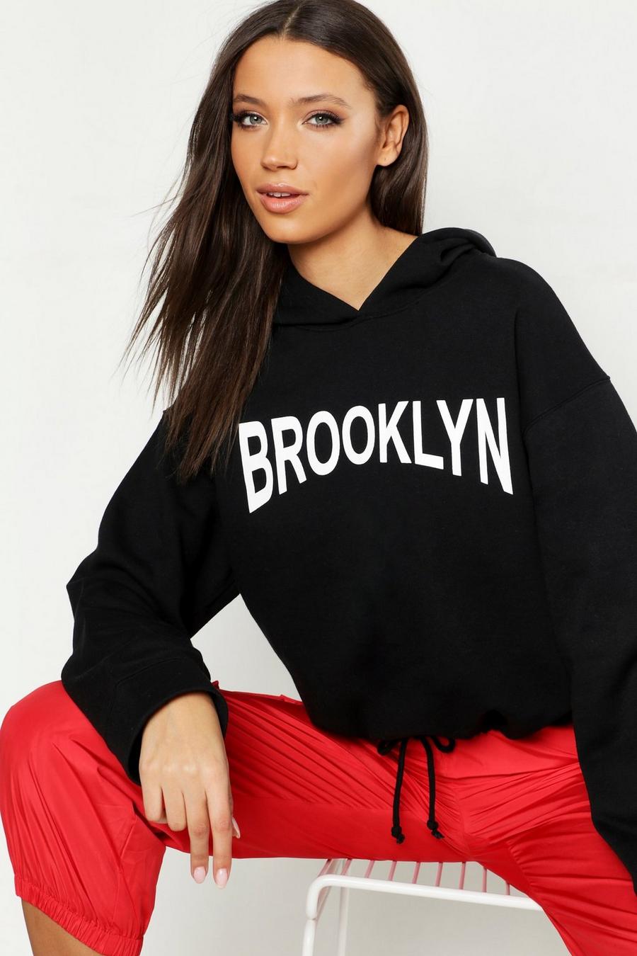 Sudadera corta con cordón y eslogan “Brooklyn” Tall image number 1