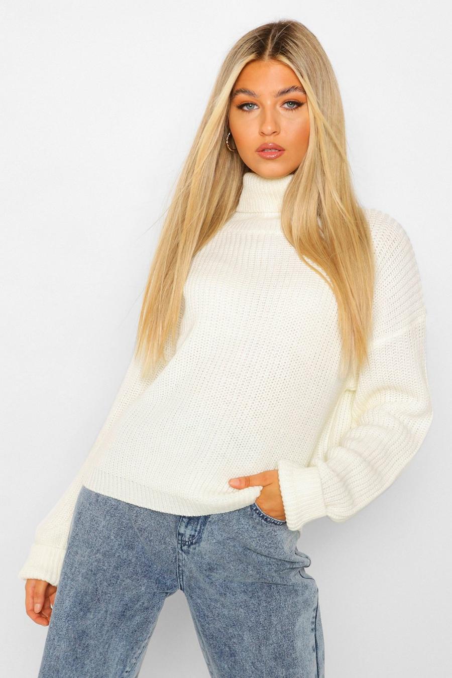 Cream Tall Basic Roll Neck Cropped Jumper image number 1