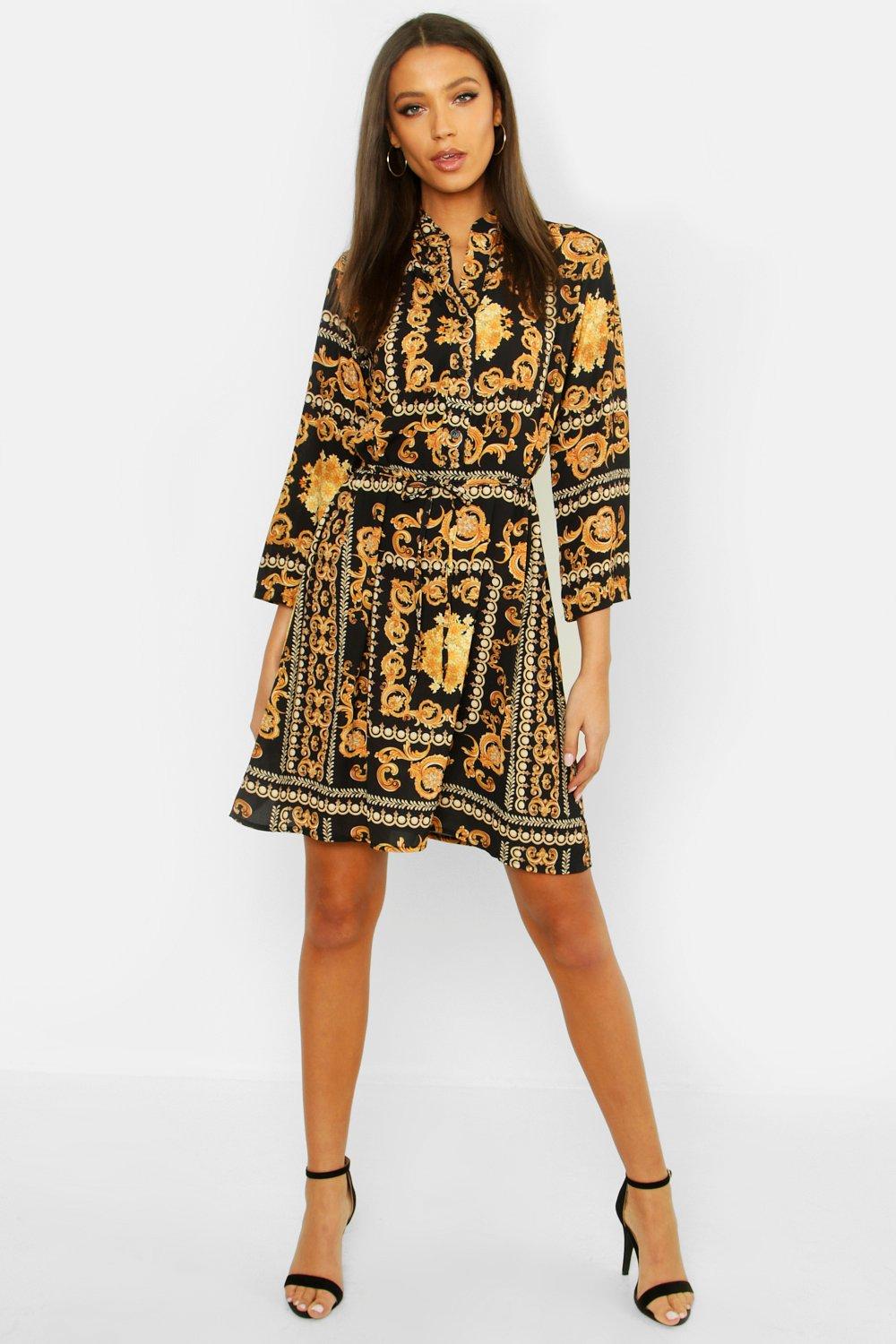 black chain print shirt dress