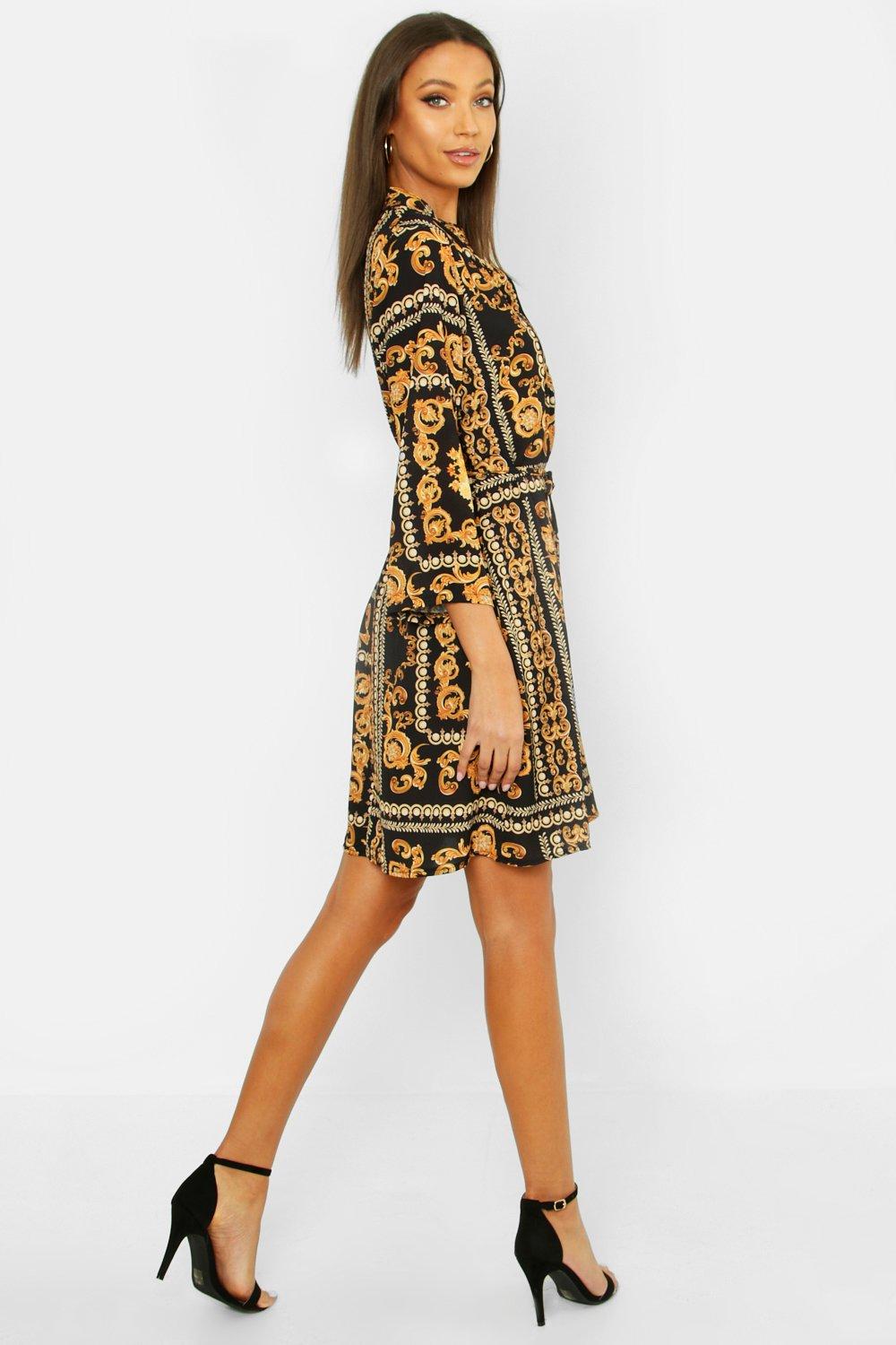 Boohoo chain outlet print shirt dress