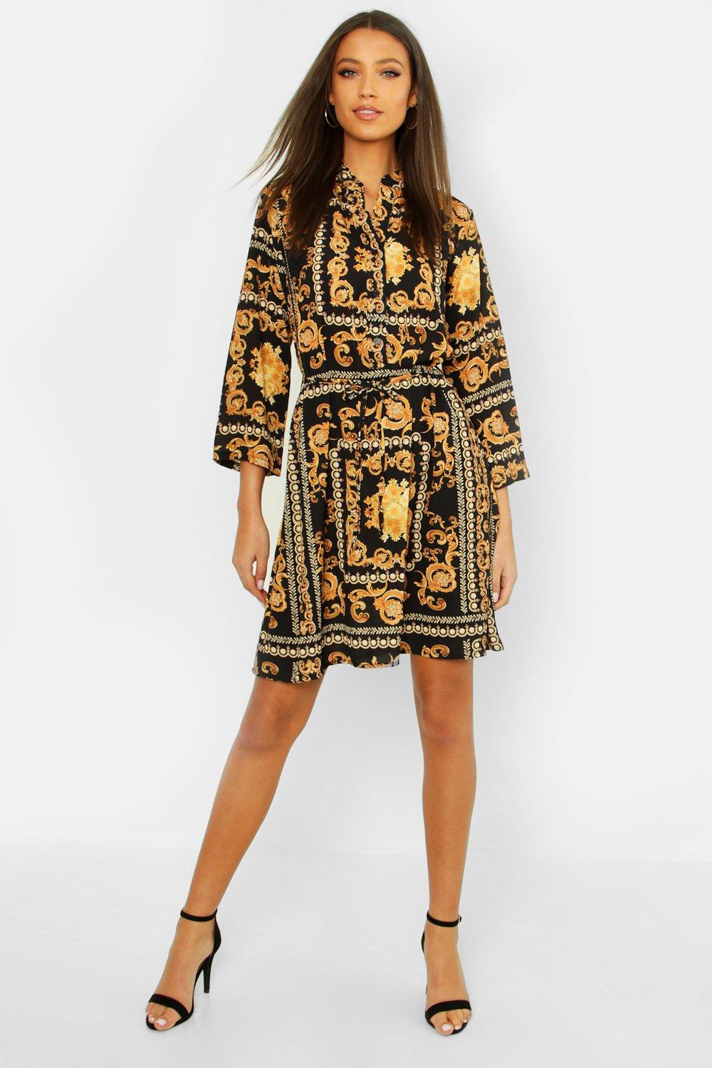 black chain print shirt dress