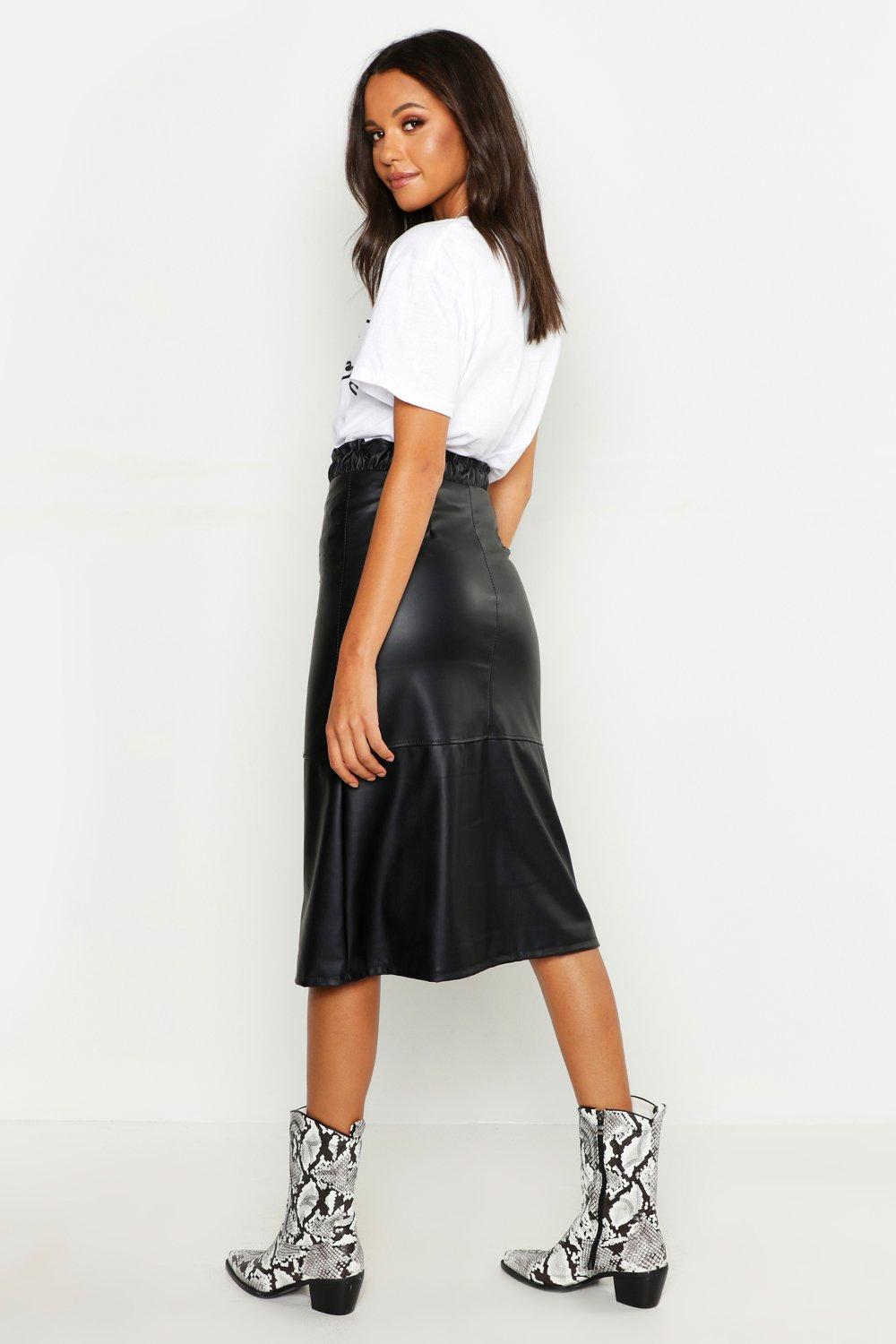 Faux Leather Midi A-Line Skirt