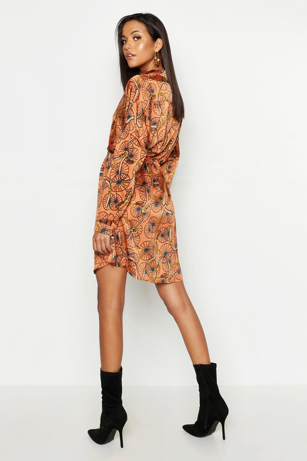Boohoo chain print shirt dress deals