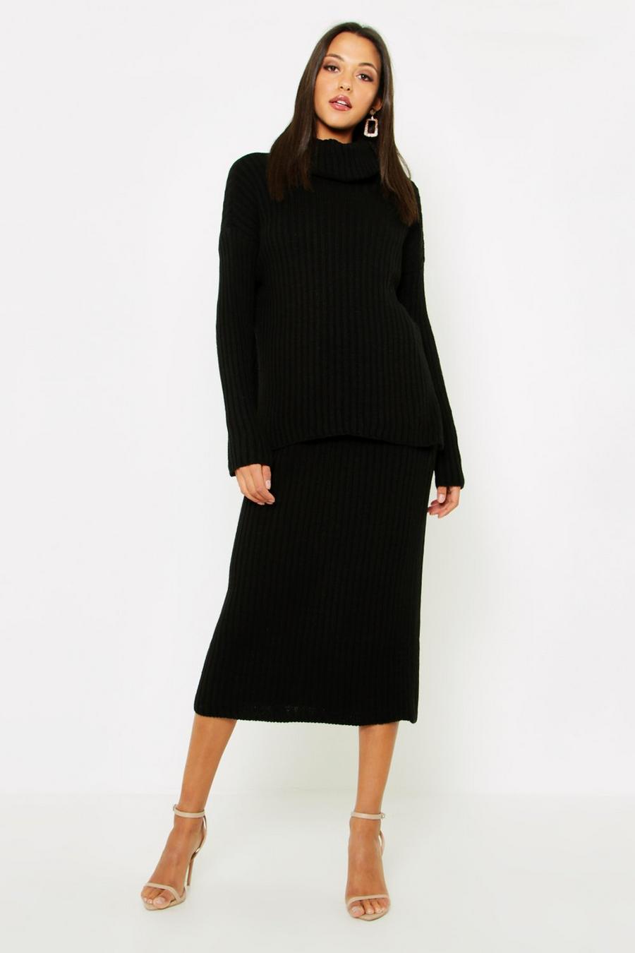 Tall Roll Neck Rib Knitted Skirt Co-Ord image number 1