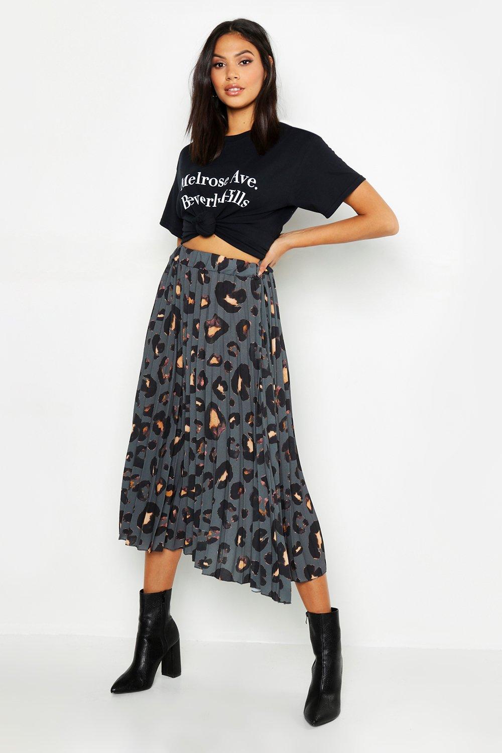 leopard print long pleated skirt