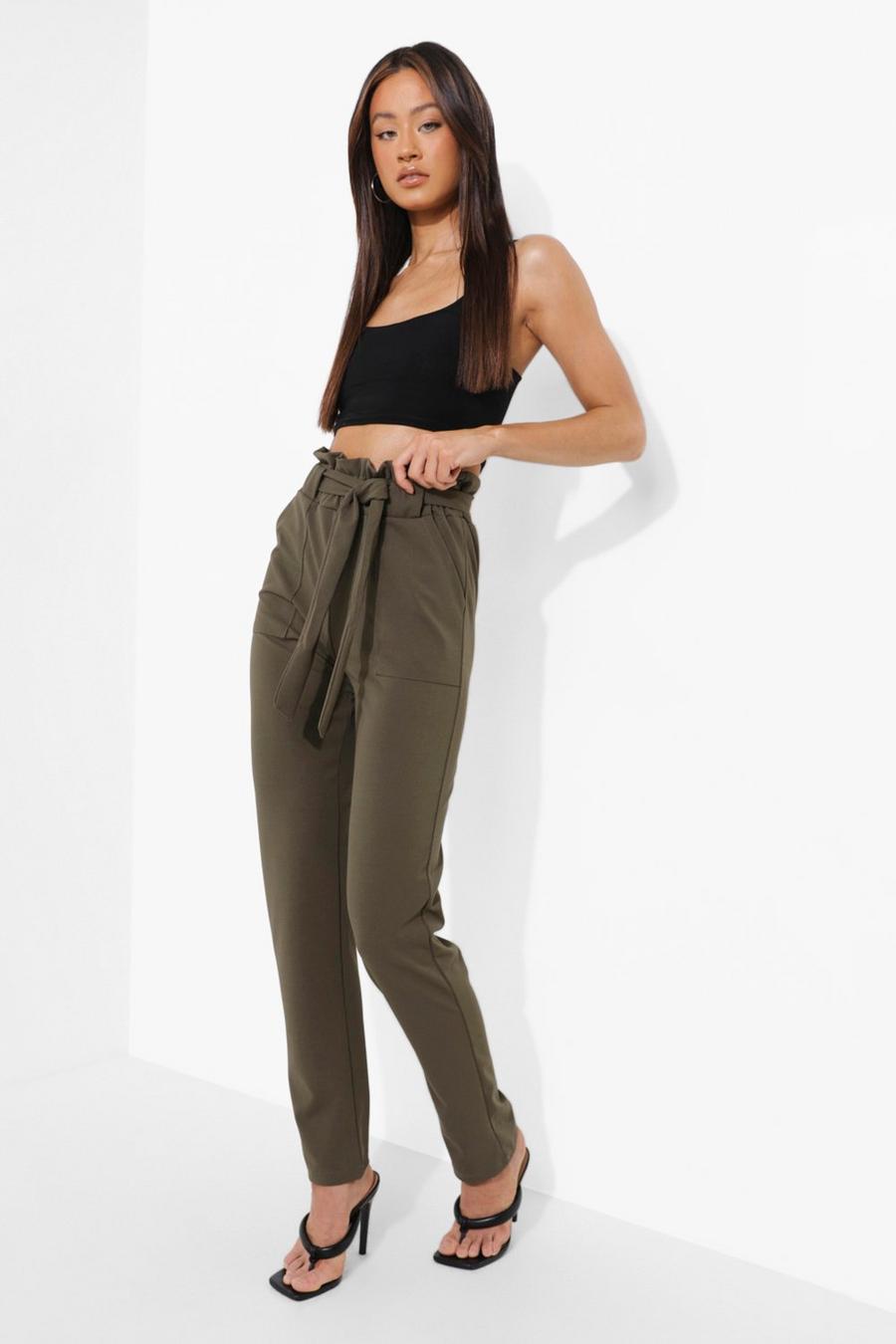 Khaki Tall Paperbag Waist Belted Pants image number 1