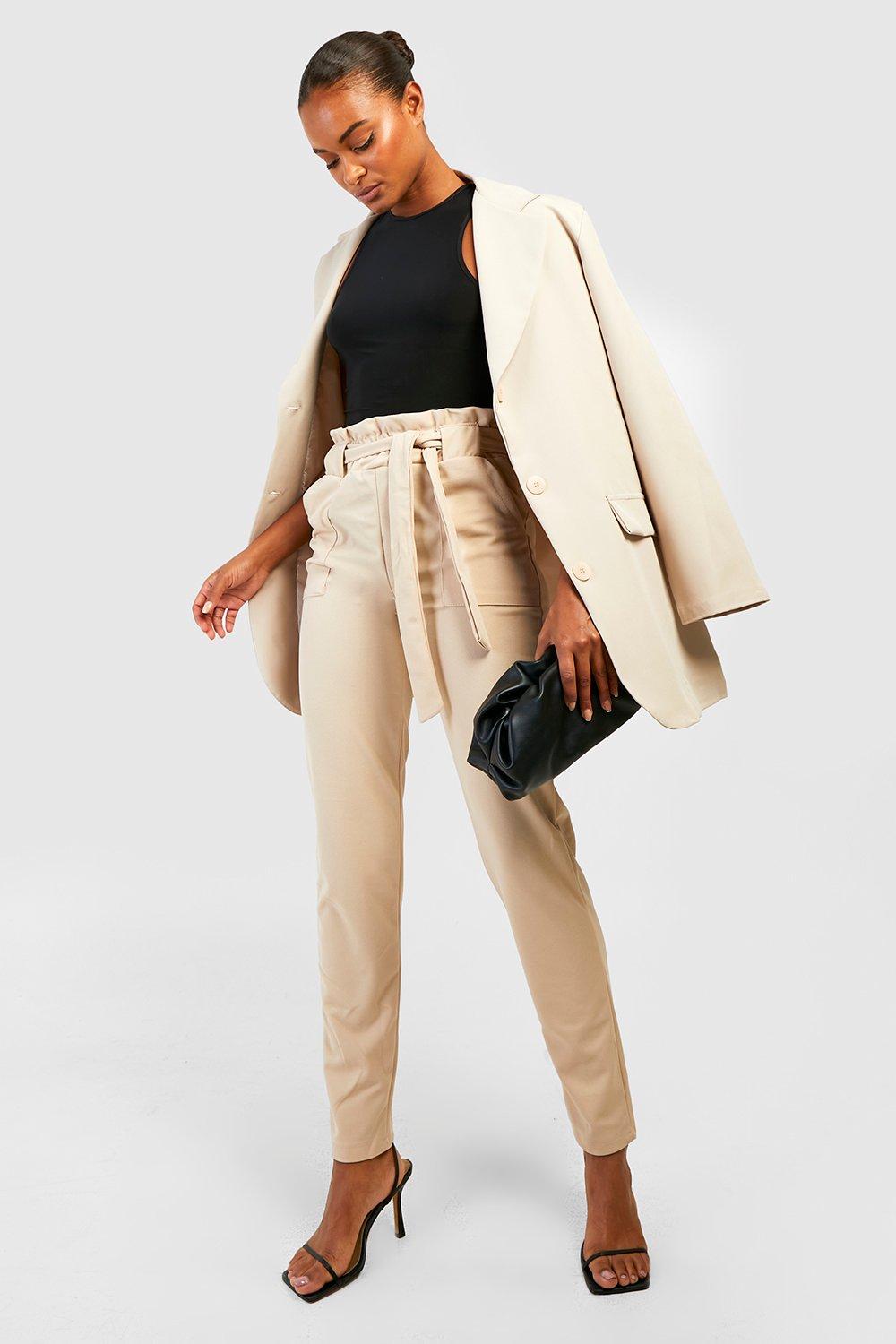 Beige hot sale paperbag trousers