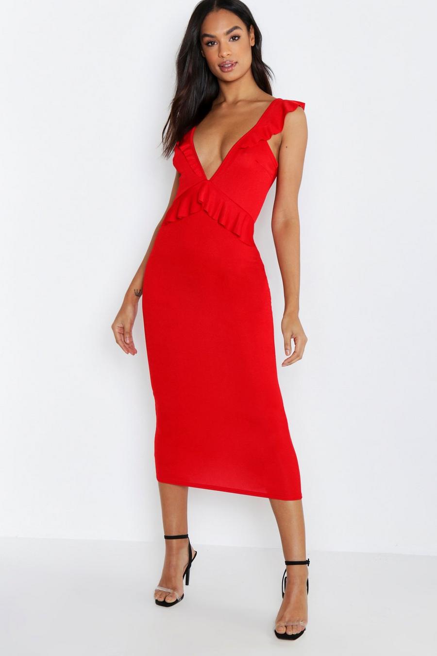 Tall Ruffle Plunge Bodycon Dress image number 1