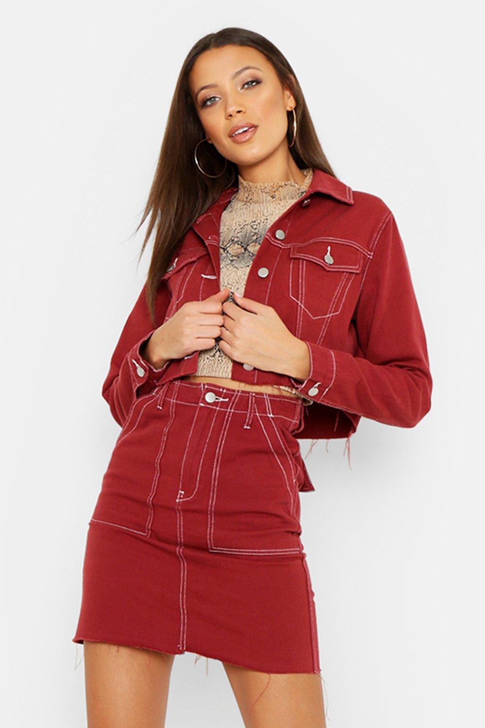 red denim jacket boohoo