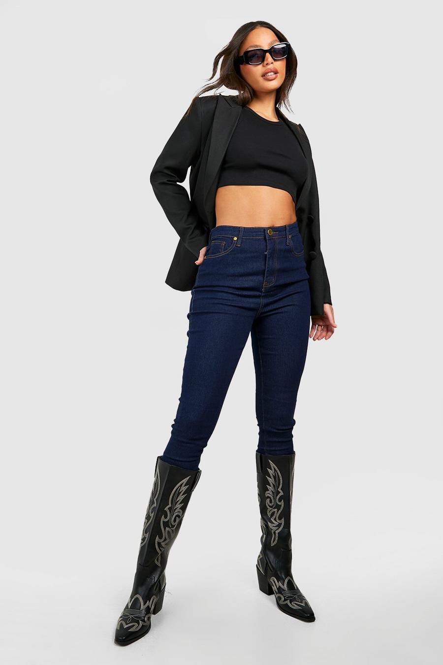 Donkerblauw Tall Skinny Jeans Met Hoge Taille image number 1