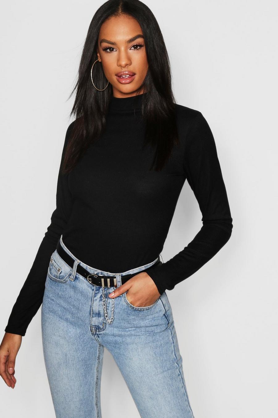 Black Tall Rib High Neck Top image number 1