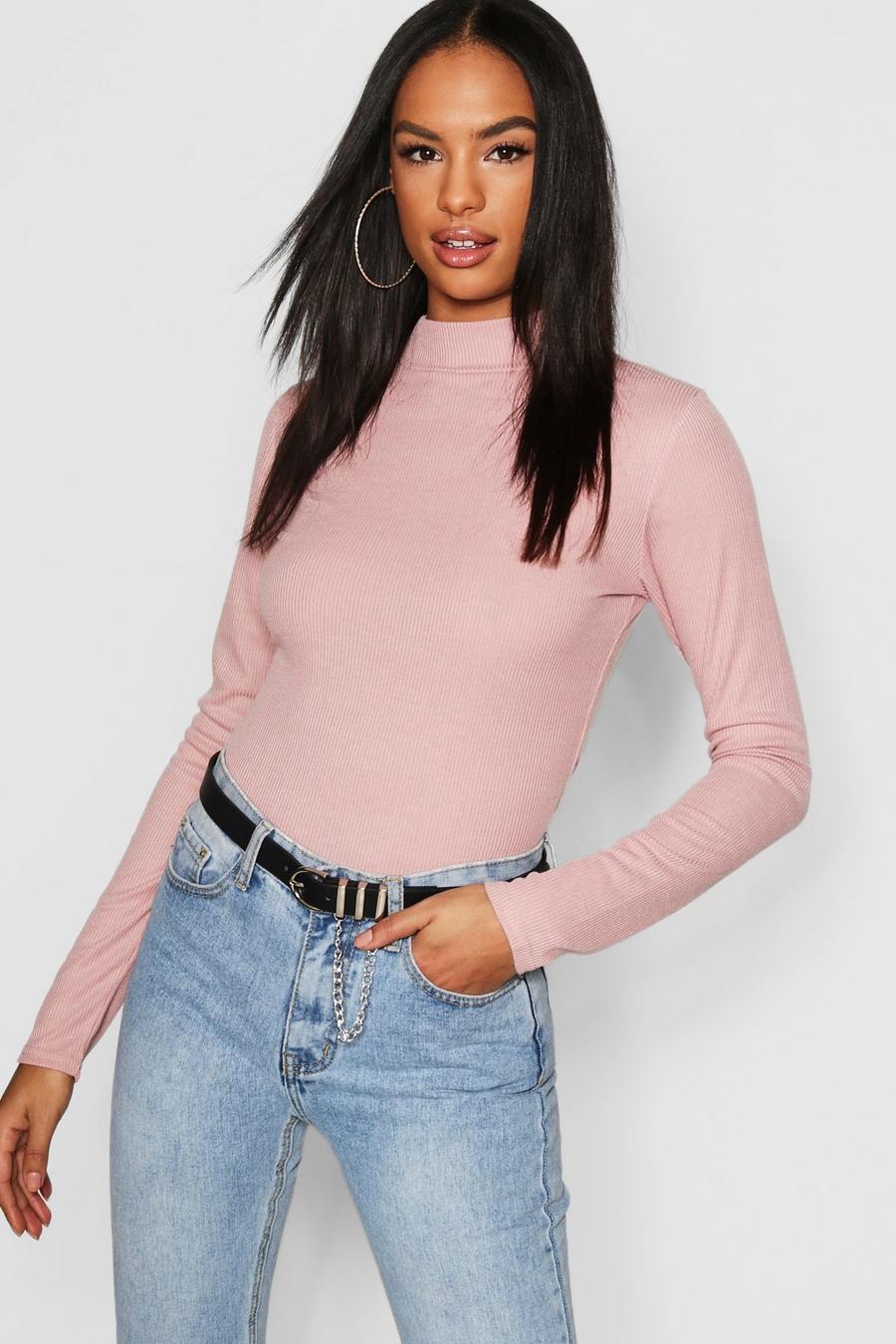 Dusky pink Tall Rib High Neck Top image number 1