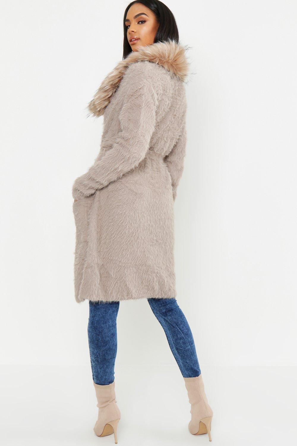 Long sweater 2024 with fur collar