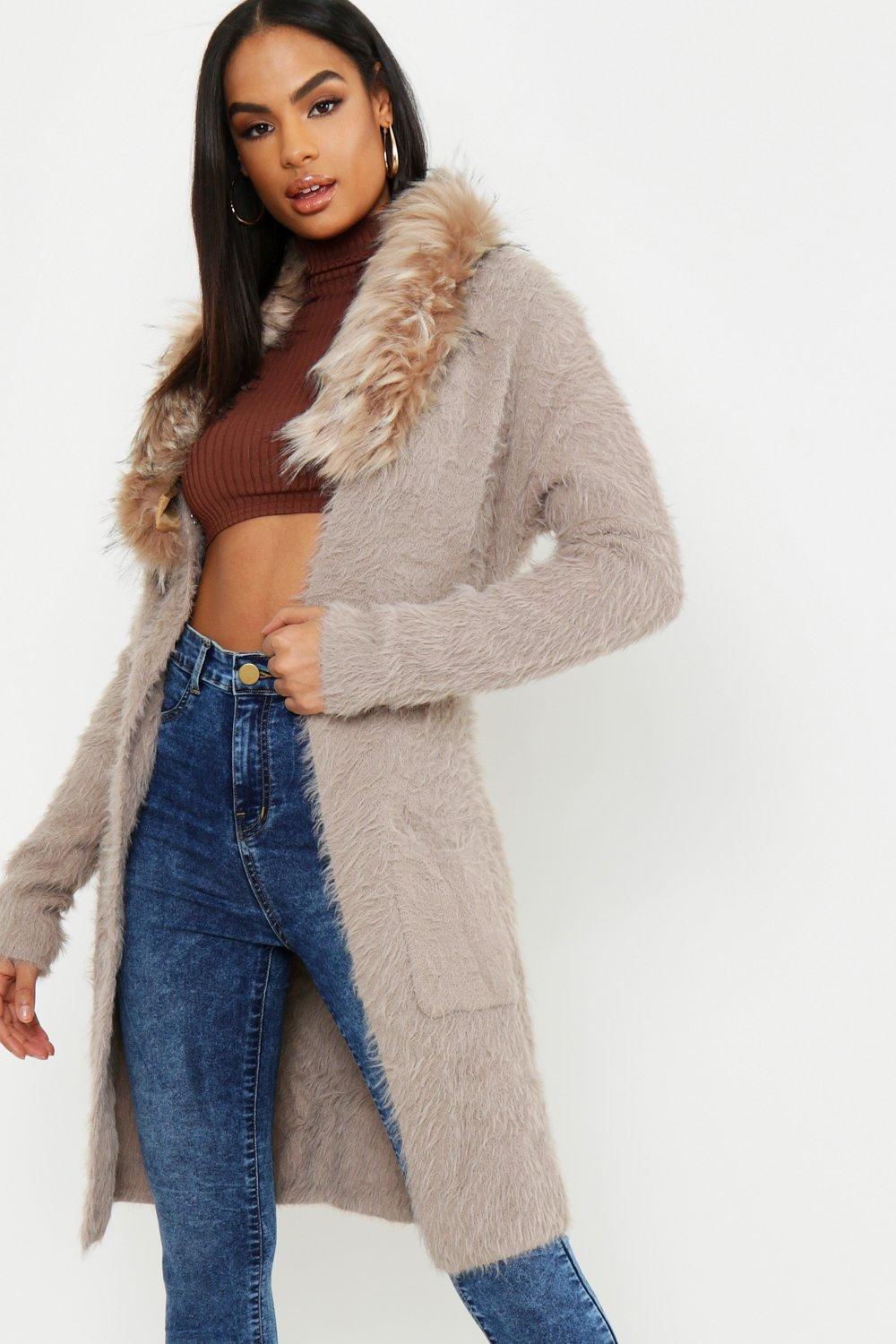 Fur collar sweater discount women's