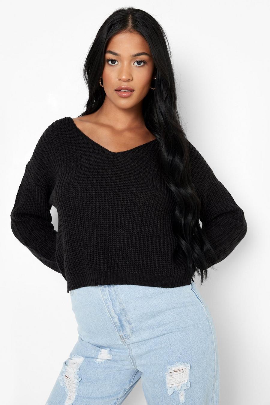 Black Tall Basic V Neck Sweater image number 1