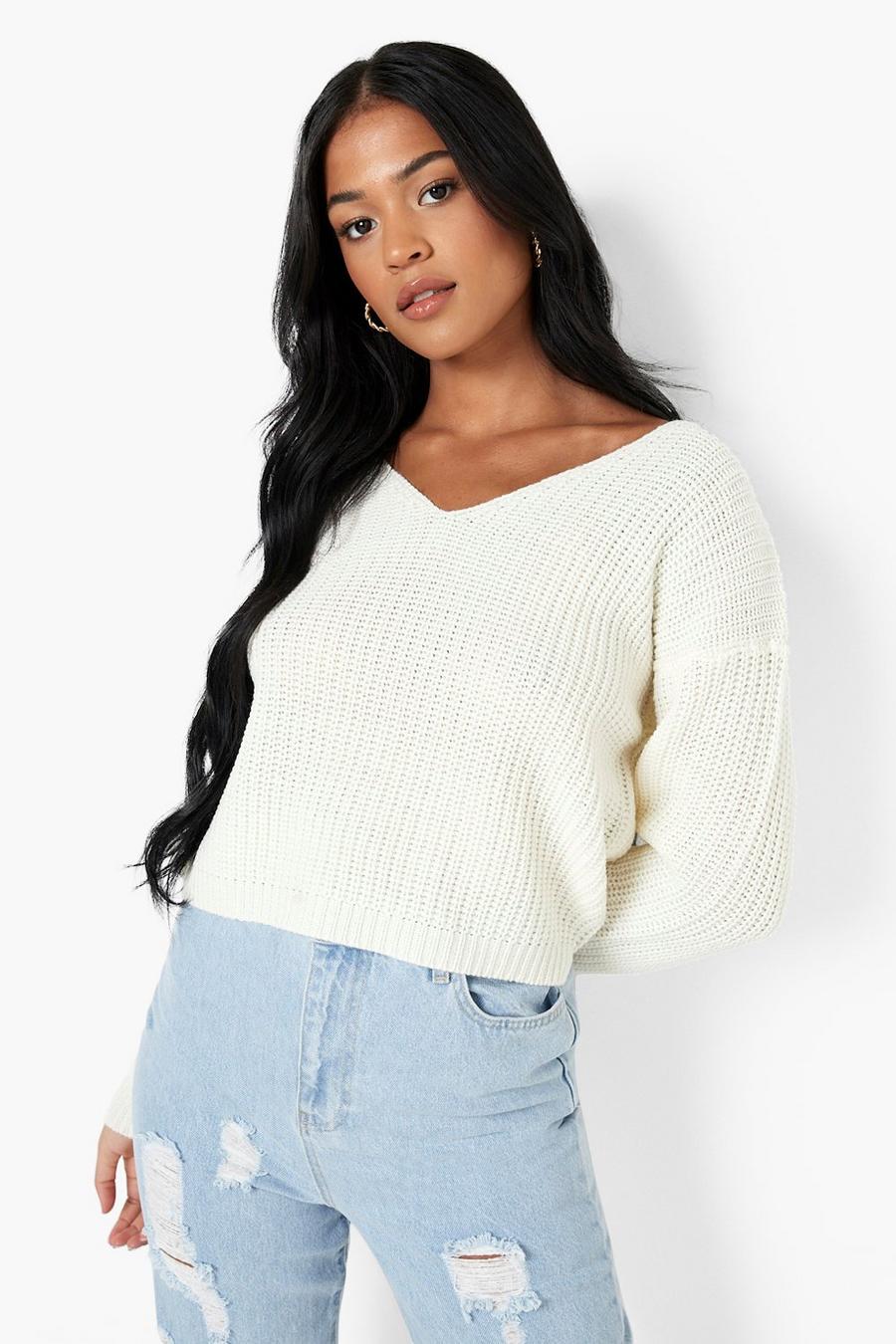 Ecru Tall Basic V Neck Sweater image number 1