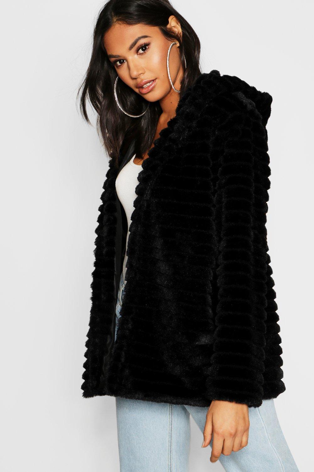 boohoo hooded faux fur coat