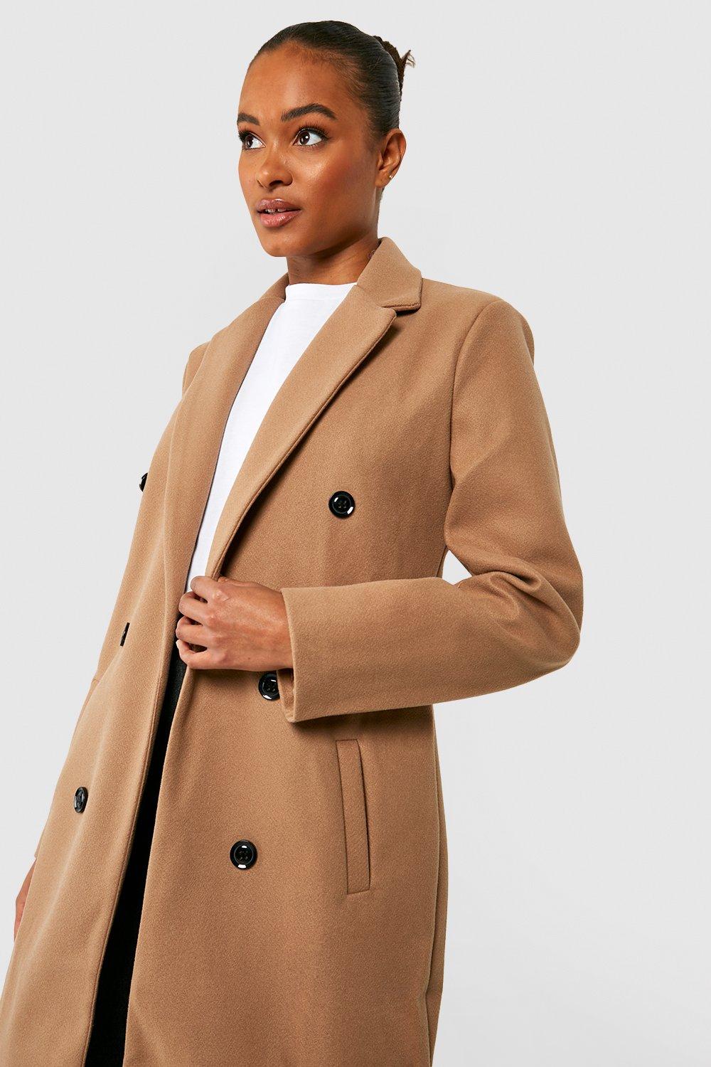 Brown Boohoo Tall Single Breasted Wool Look Overcoat in Camel - Save 30% Womens Coats Boohoo Coats 