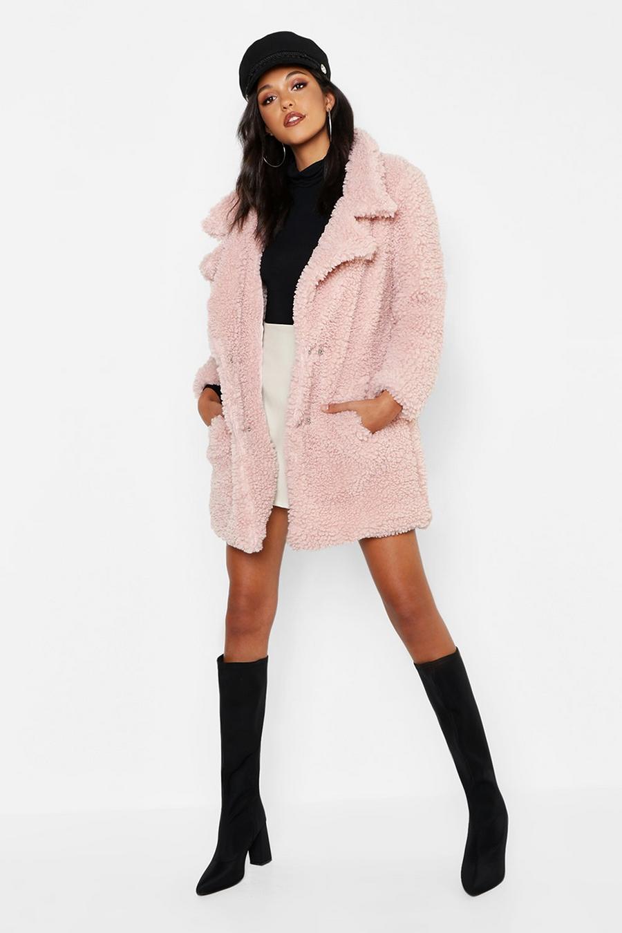 Blush rosa Tall Oversized Faux Fur Coat image number 1