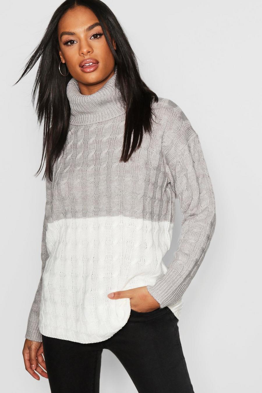Tall maglione dolcevita a trecce con blocchi di colore image number 1
