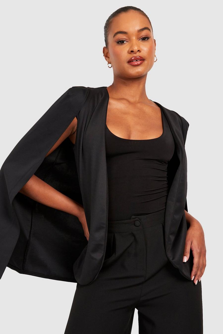 Tall - Blazer style cape, Noir black image number 1