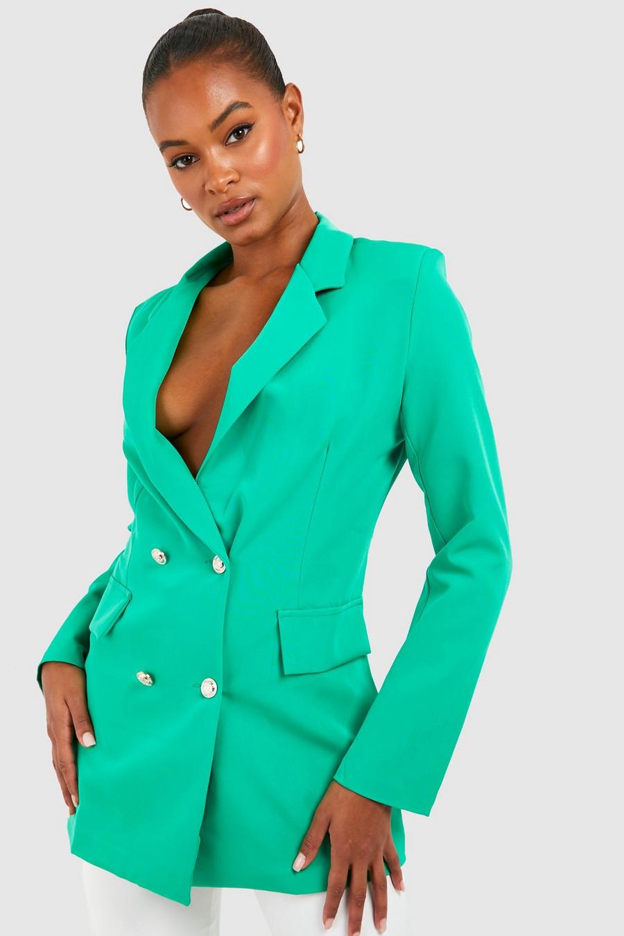 Tall - Blazer de costume à épaulettes et boutons contrastants, Green image number 1