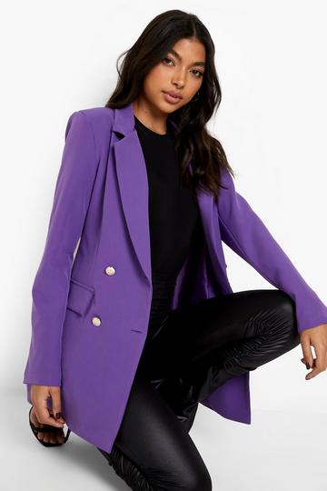 Tall - Blazer de costume à épaulettes et boutons contrastants purple