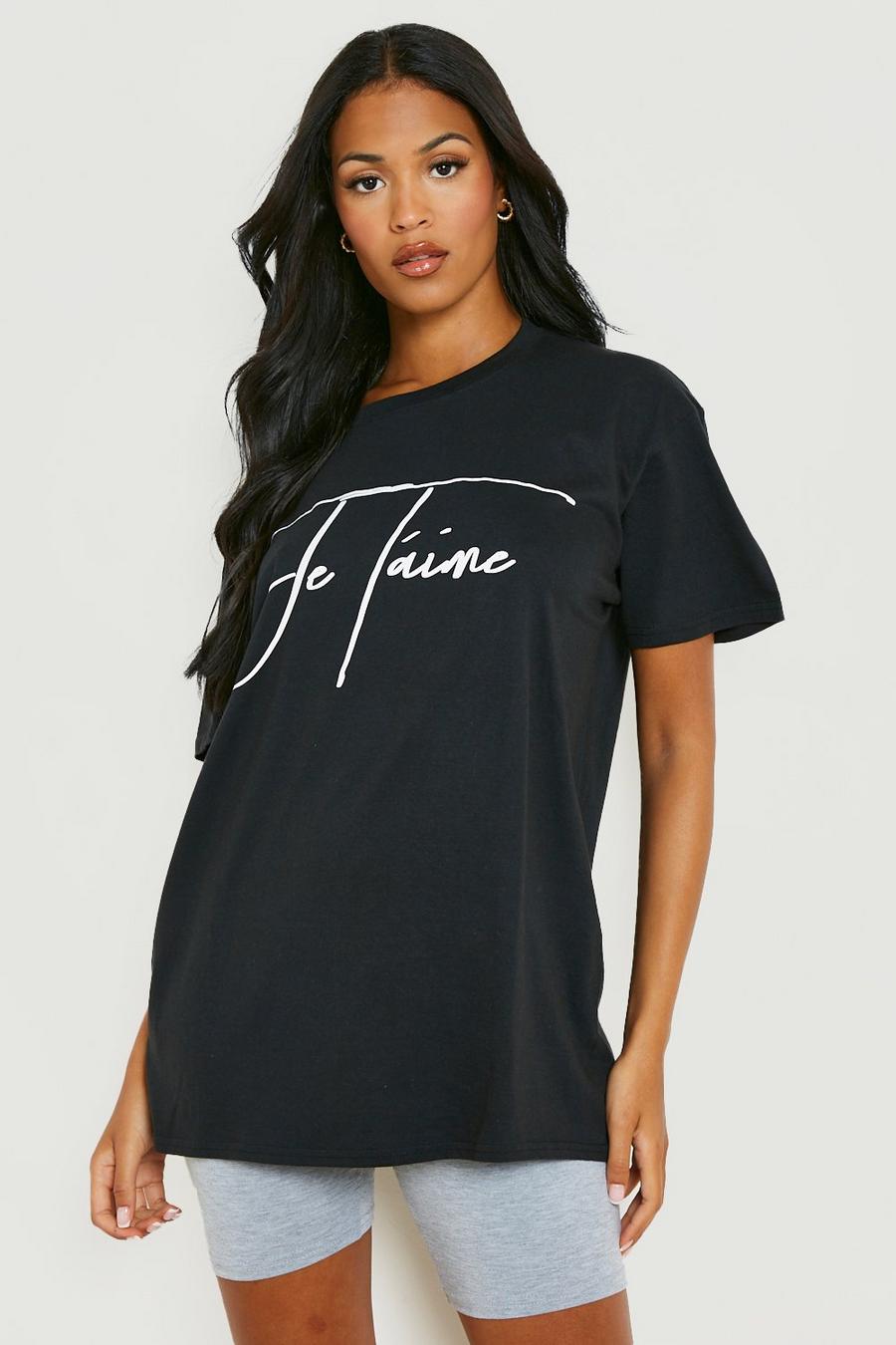Black Tall 'Je T'Aime' Slogan T-Shirt image number 1