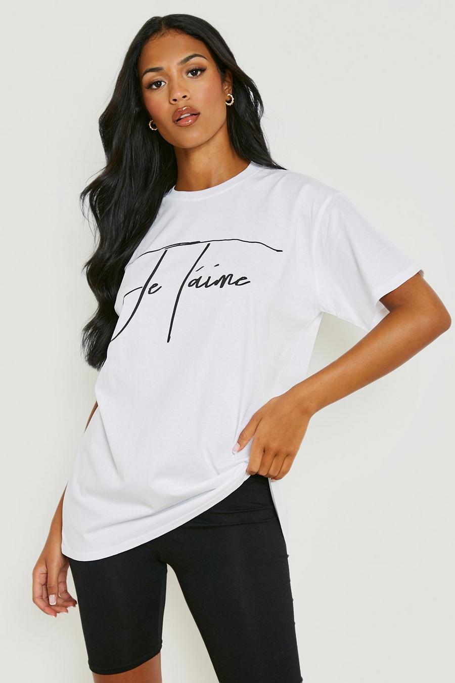 White Tall 'Je T'Aime' Slogan T-Shirt image number 1