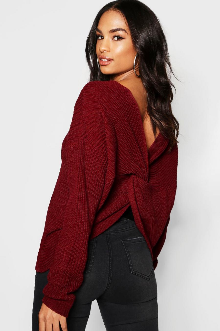 Wine red Tall Twist Back Sweater
