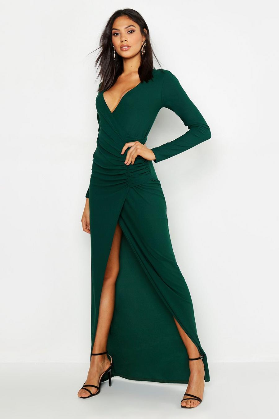 Emerald Tall Plunge Ruched Detail Maxi Dress image number 1