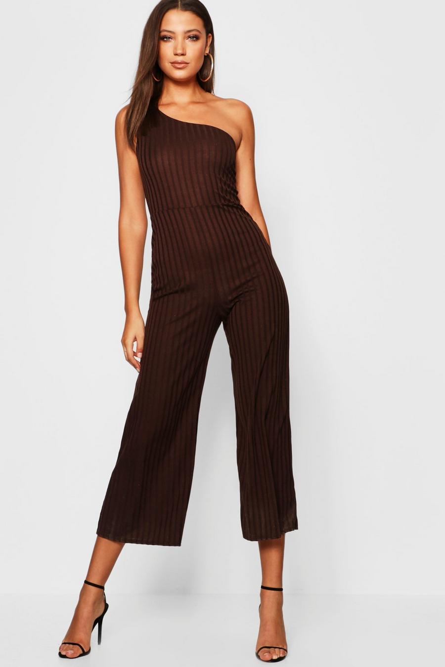 Tall One Shoulder Rib Wide Leg Jumpsuit image number 1