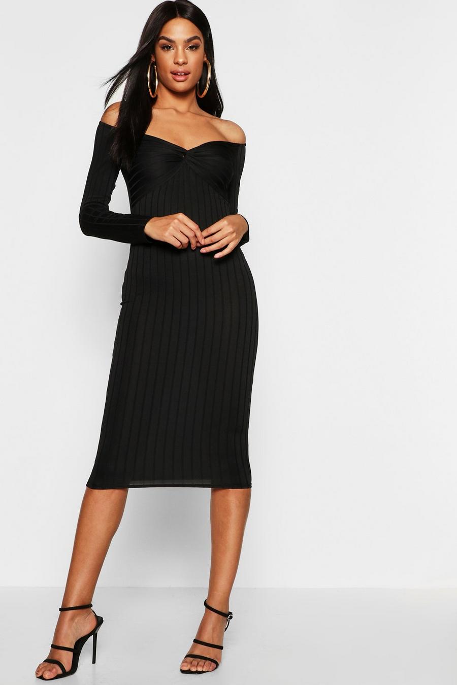 Tall Ribbed Off The Shoulder Twist Midi Dress image number 1