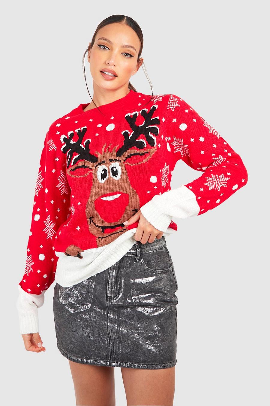 Vestido jersey Tall navideño con renos, Rojo image number 1