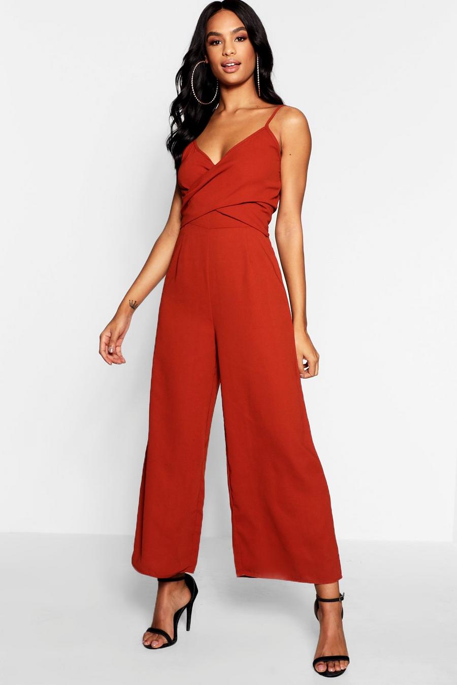 Rust Tall Twist Front Culotte Jumpsuit image number 1